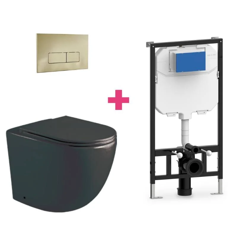 Wand-WC Komplett-Set GENOVA schwarz, mit Vorwandelement und Betätigungsplatte