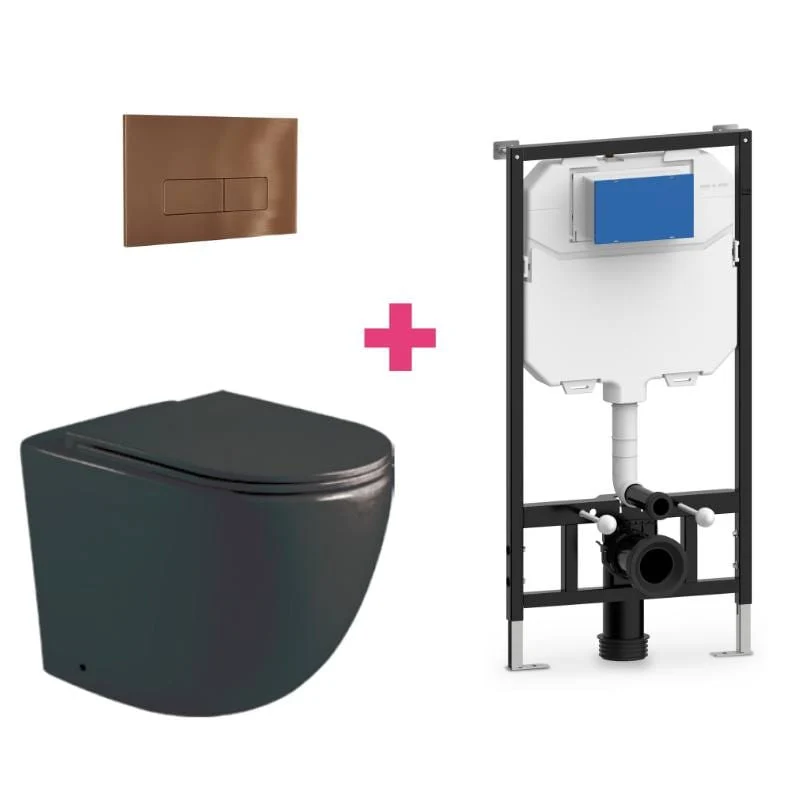 Wand-WC Komplett-Set GENOVA schwarz, mit Vorwandelement und Betätigungsplatte