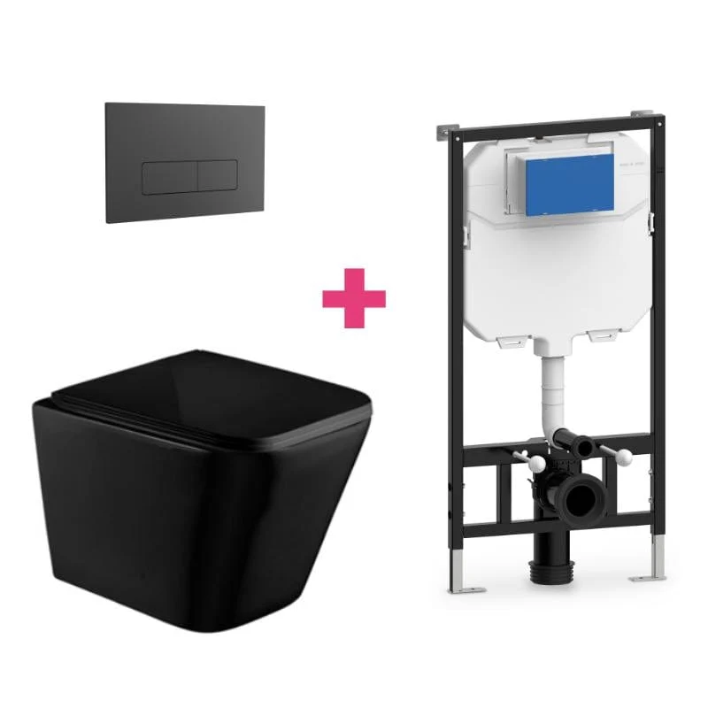 Wand-WC PISA Komplett-Set schwarz, mit Vorwandelement und Betätigungsplatte