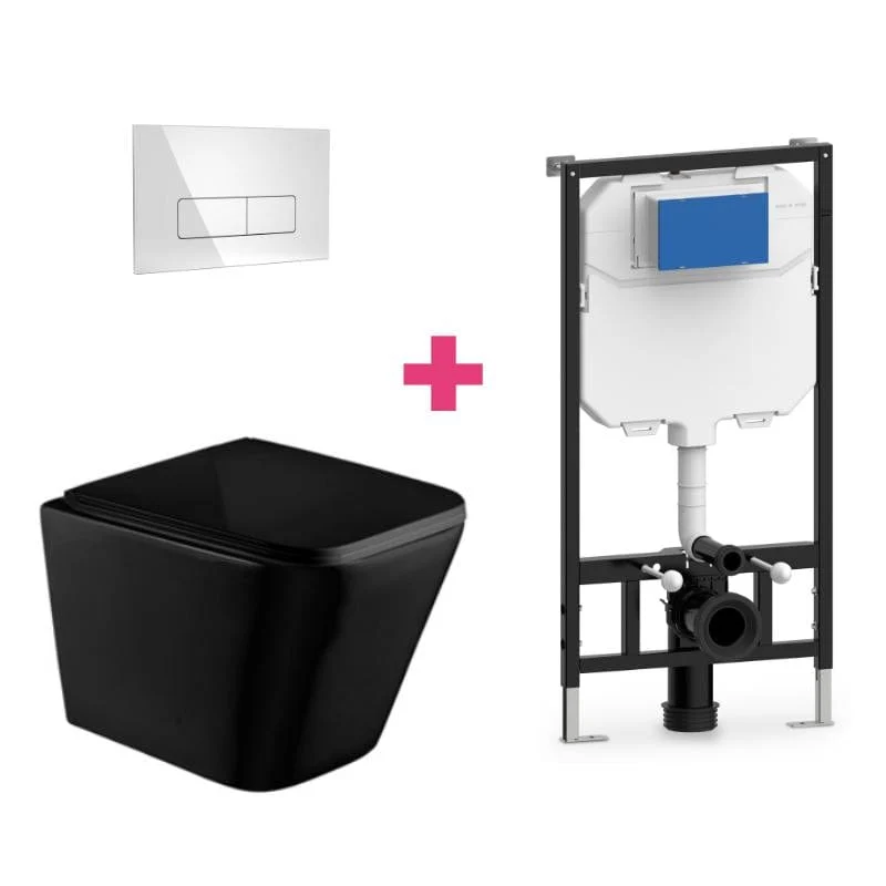 Wand-WC PISA Komplett-Set schwarz, mit Vorwandelement und Betätigungsplatte