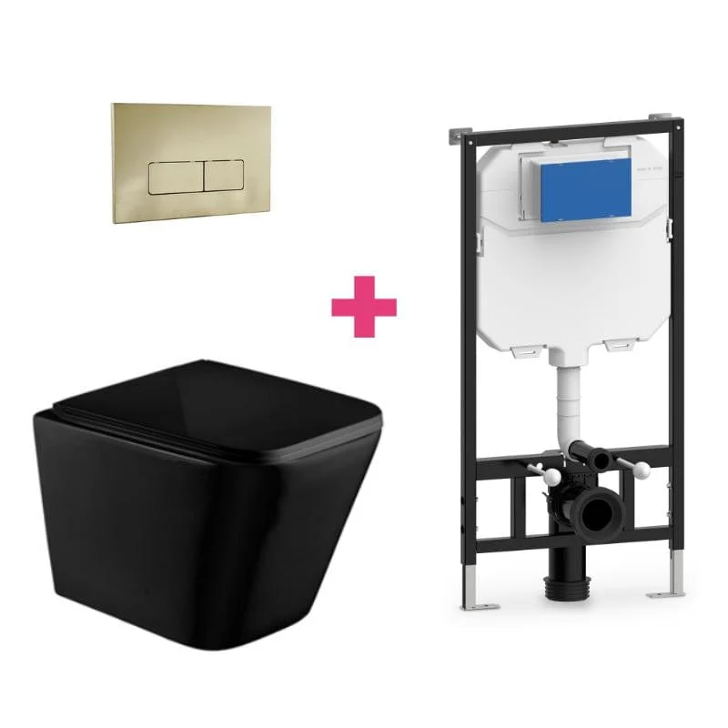 Wand-WC PISA Komplett-Set schwarz, mit Vorwandelement und Betätigungsplatte