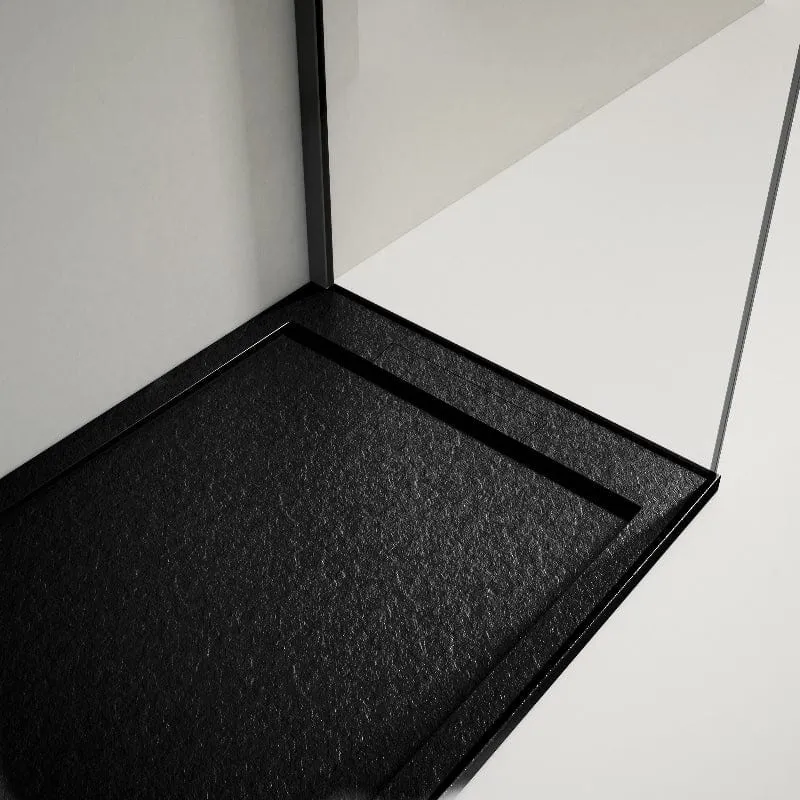 Mineralguss-Duschwanne extra flach LUX, Schieferoptik, schwarz
