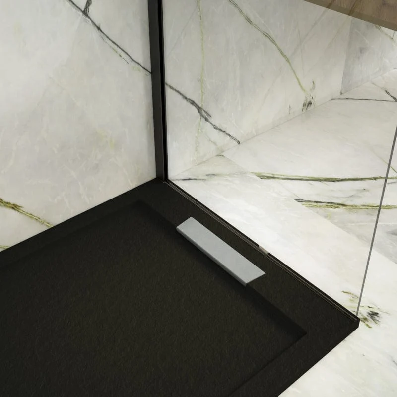 Mineralguss-Duschwanne extra flach LUX, Schieferoptik, schwarz