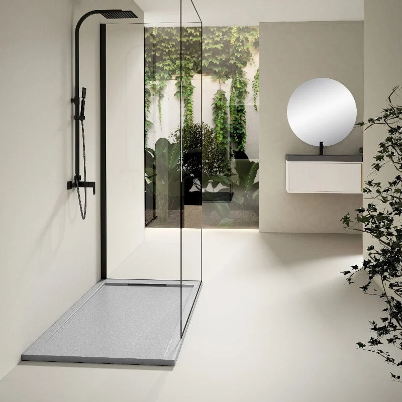 Mineralguss-Duschwanne extra flach LUX, Schieferoptik, grau
