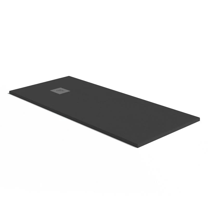 Mineralguss-Duschwanne extra flach MADISON, Schieferoptik, SCHWARZ