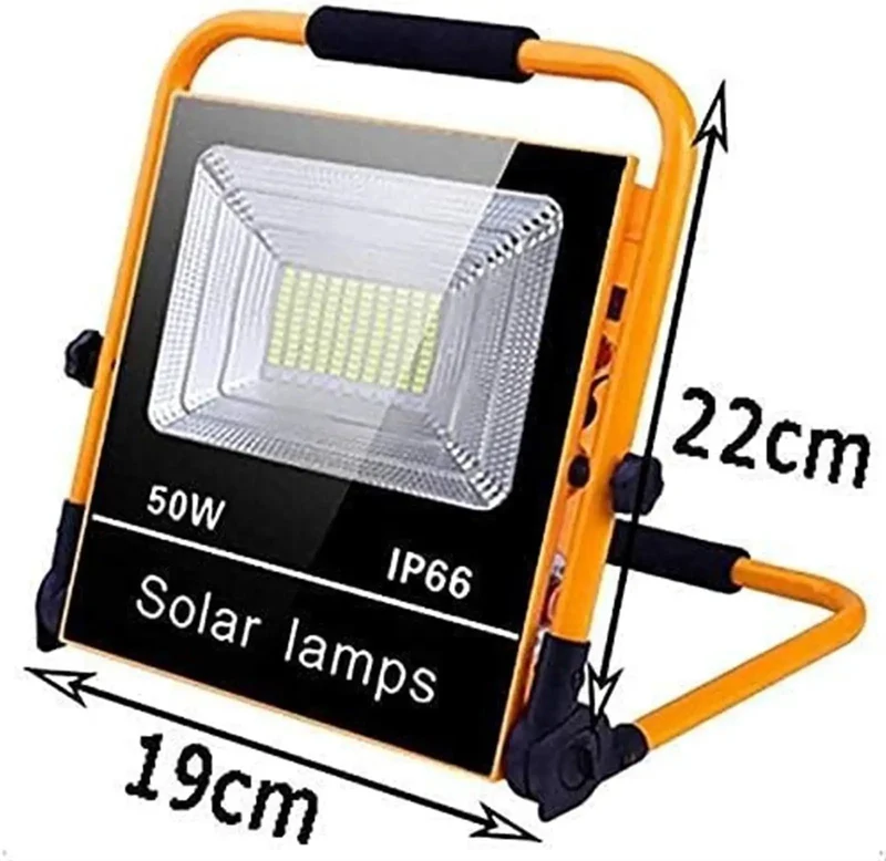 Heavy-Duty 50W Solar Rechargeable LED Floodlight With Strobe And Red Blue Emergency Warning Lights Rugged Waterproof Work Lamp For Outdoor Security Tailgate Camping And Pro Job Sites Beast Mode Lighting
