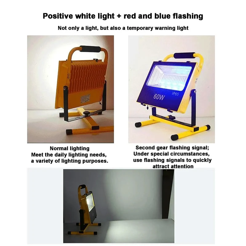 Portable 60W And 120W Led Floodlight Built For Rough Outdoor Jobs Featuring Ip65 Weatherproof Aluminum Housing With 360 Degree Rotating Base And Detachable Stand For Hella Bright Work Zone Lighting