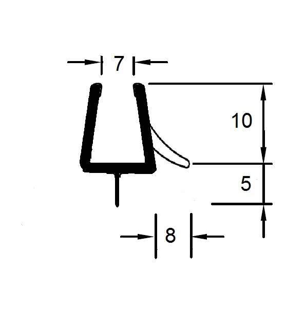 Duschdichtung – kurze Abtropfleiste & Lippe, 4 mm Spalt, Art.Nr. 8879
