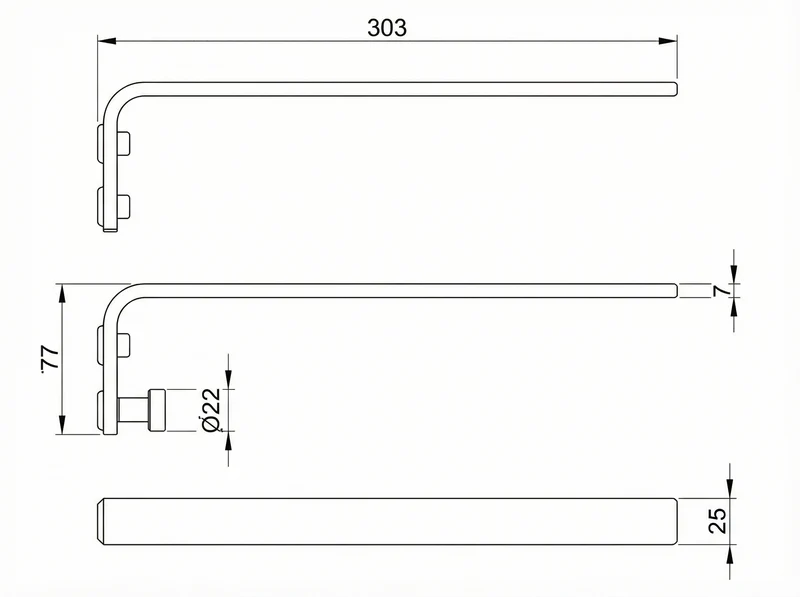 Giese Handtuchhalter starr, einarmig, eckig, mit Zusatzhaken, 300 oder 400 mm, Art.Nr. 31050, 31051