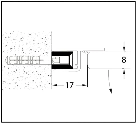Magnet-Trägerprofil für Nischensituation – Aluminium 10 × 8 mm, vorgebohrt, Chrom glanz, 200 cm, Art.Nr. 5281040
