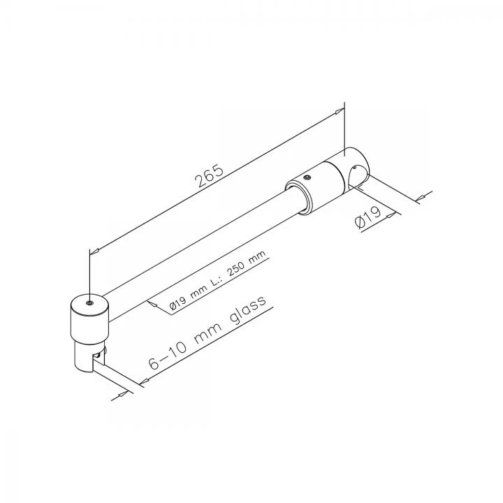 Stabistangen-Set – T-Form Edelstahl Ø 19 mm, 90°, 6–10 mm Glas, Art.Nr. 60182016