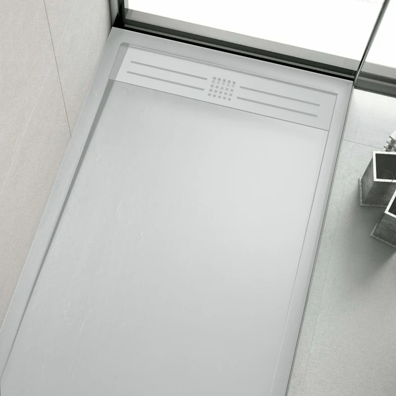 Mineralguss-Duschwanne extra flach ELITE, Schieferoptik, WEISS