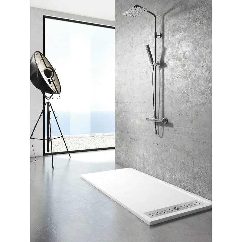 Mineralguss-Duschwanne extra flach ELITE, Schieferoptik, WEISS
