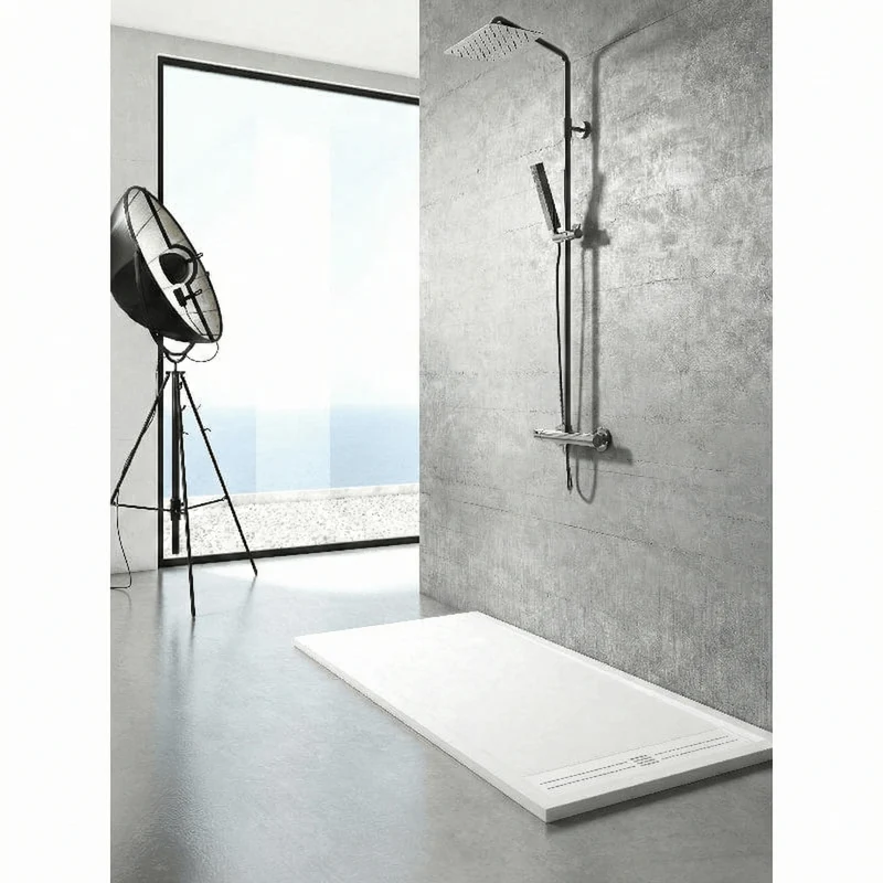 Mineralguss-Duschwanne extra flach ELITE, Schieferoptik, WEISS