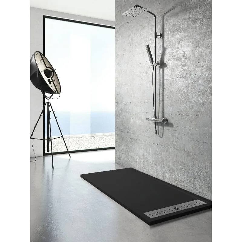 Mineralguss-Duschwanne extra flach ELITE, Schieferoptik, SCHWARZ