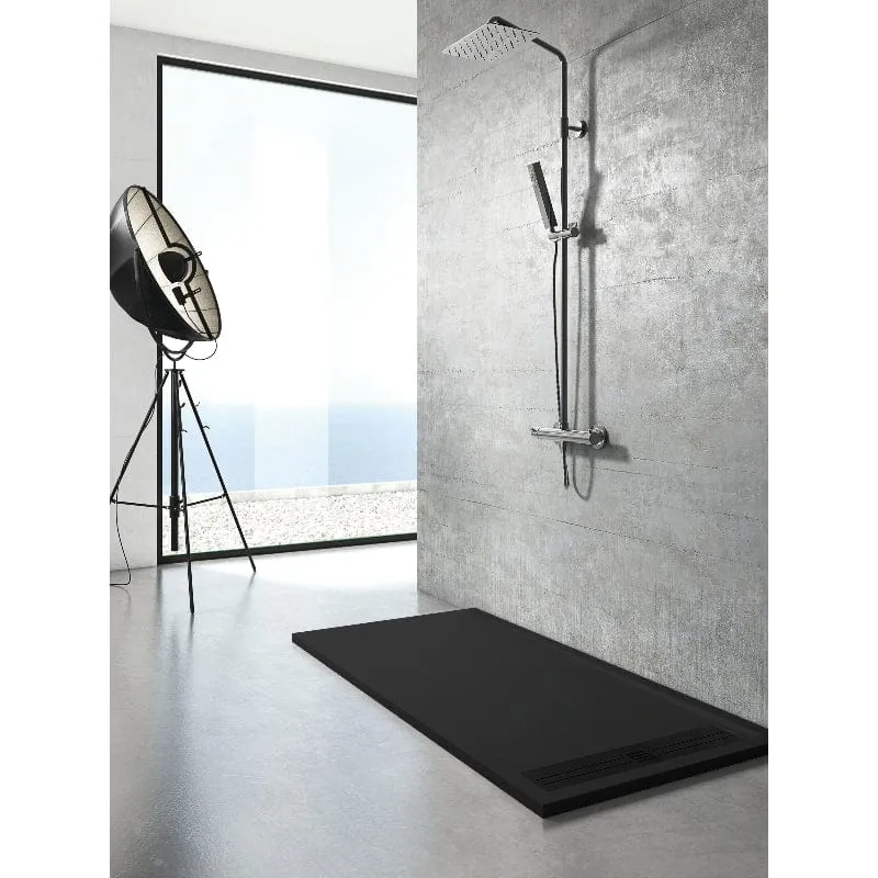 Mineralguss-Duschwanne extra flach ELITE, Schieferoptik, SCHWARZ