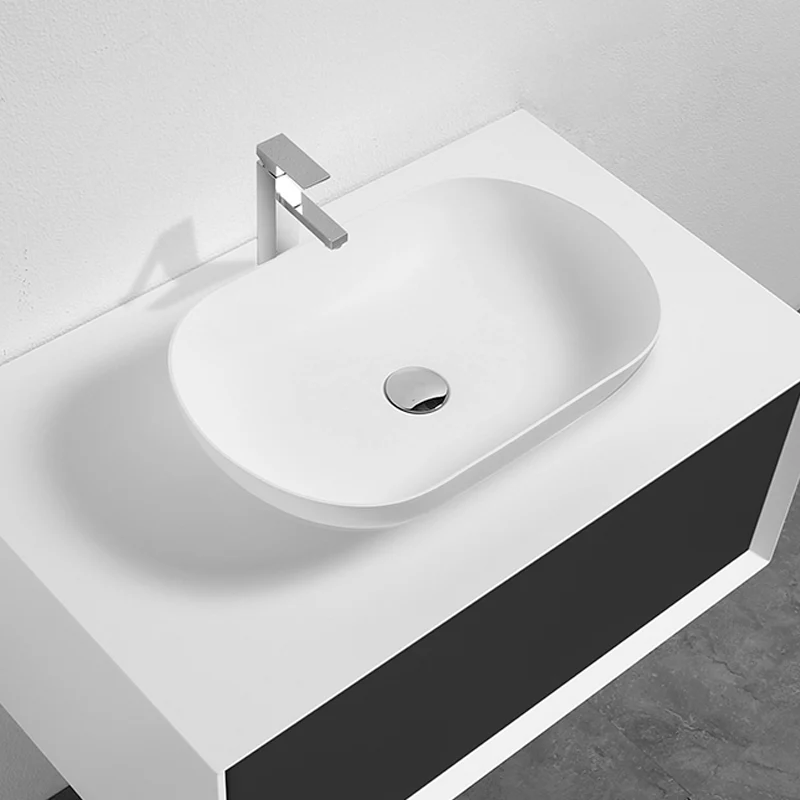 Aufsatzwaschbecken aus Gussmarmor, oval, PALIO mattweiß
