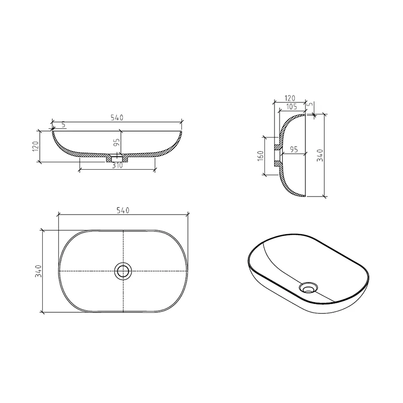 Aufsatzwaschbecken aus Gussmarmor, oval, PALIO mattweiß