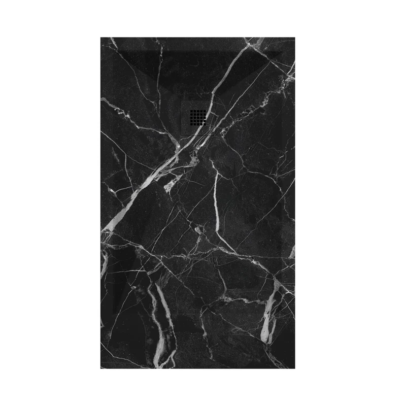 Mineralguss-Duschwanne extra flach DEKOR MARQUINA, schwarzes Marmor