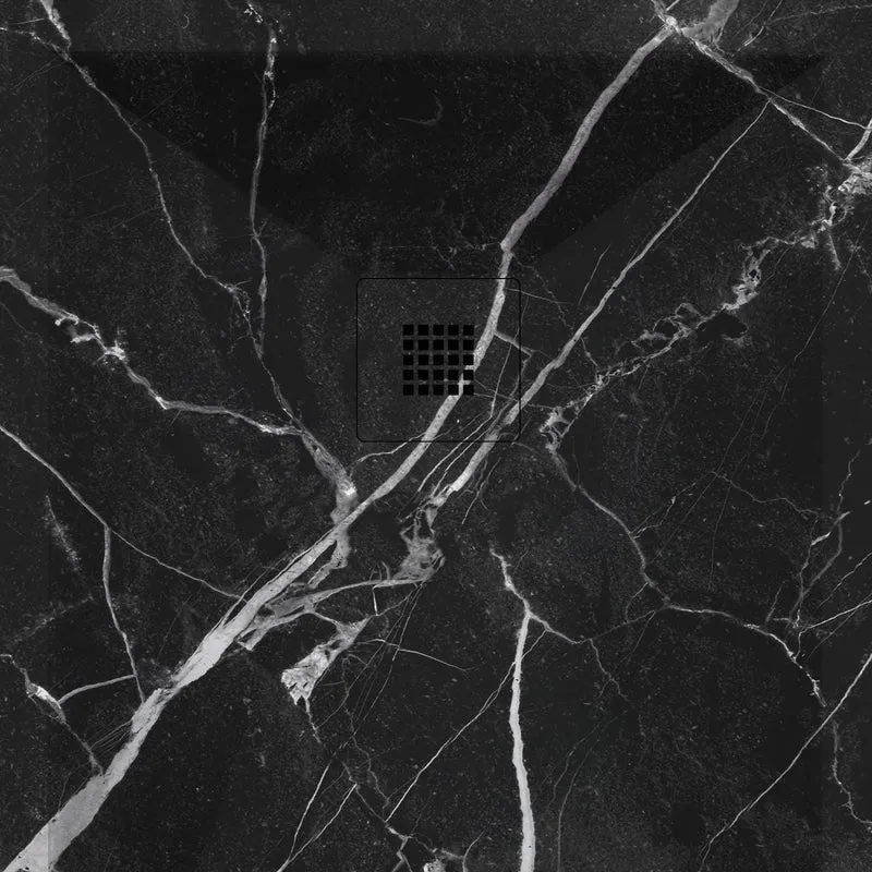 Mineralguss-Duschwanne extra flach DEKOR MARQUINA, schwarzes Marmor