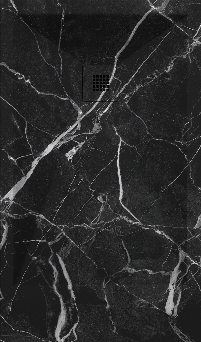 Mineralguss-Duschwanne extra flach DEKOR MARQUINA, schwarzes Marmor