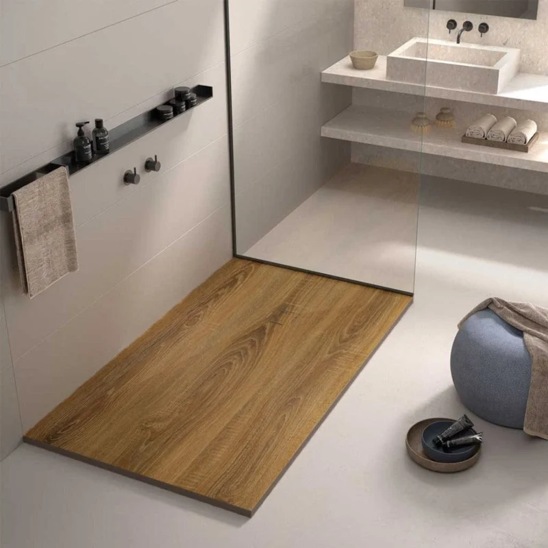 Mineralguss-Duschwanne extra flach DEKOR HALIFAX, Holzoptik