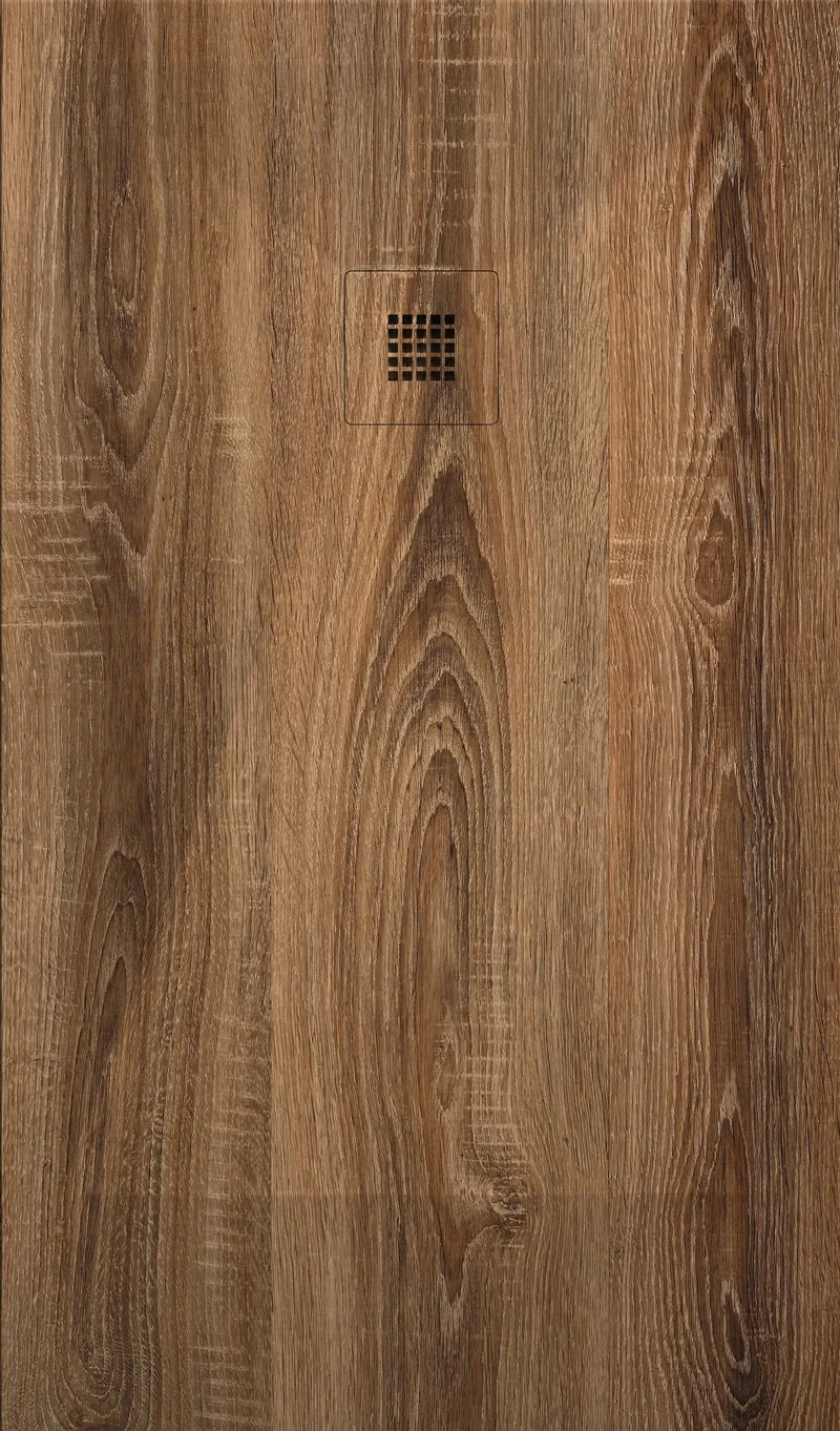 Mineralguss-Duschwanne extra flach DEKOR HALIFAX, Holzoptik