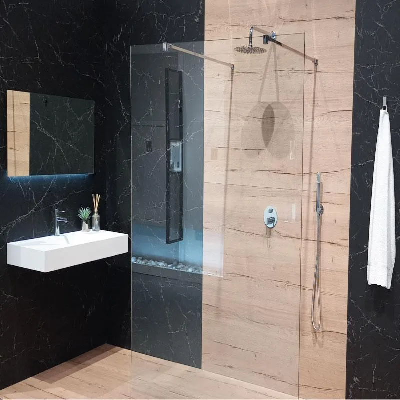Mineralguss-Duschwanne extra flach DEKOR HALIFAX, Holzoptik