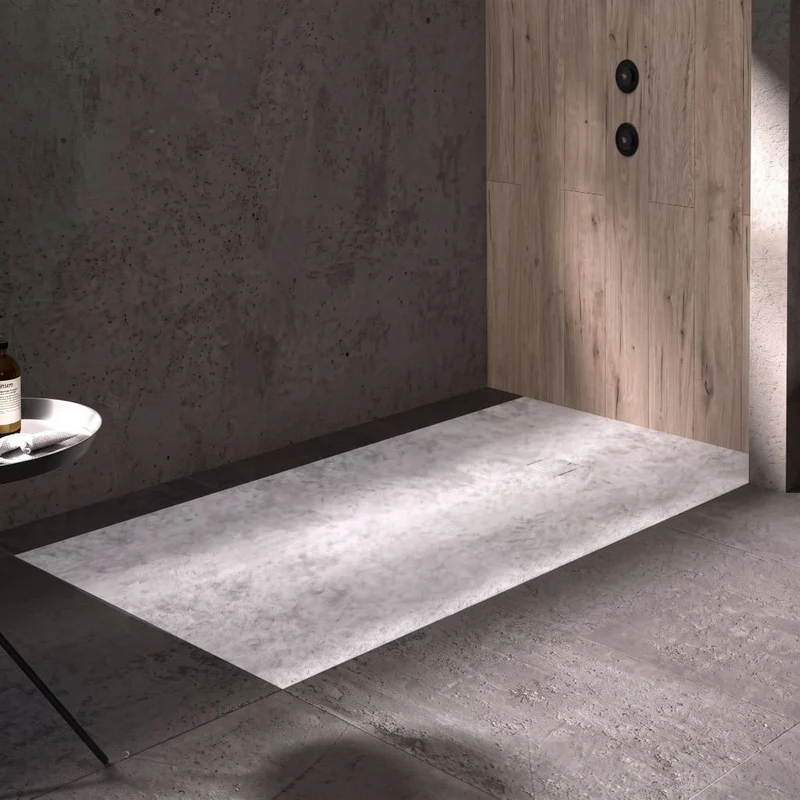 Mineralguss-Duschwanne extra flach DEKOR CEMENTO, Betongrau