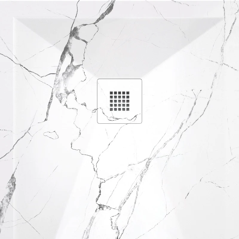 Mineralguss-Duschwanne extra flach DEKOR ARABESCO, weißes Marmor