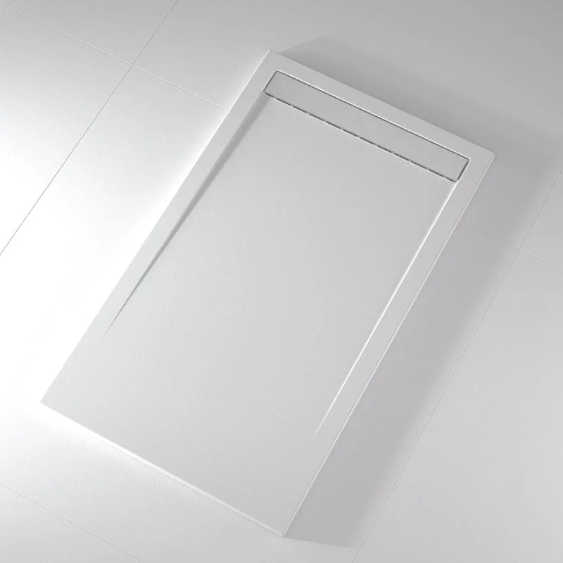 Mineralguss-Duschwanne extra flach CLEVER, Schieferoptik, WEIß