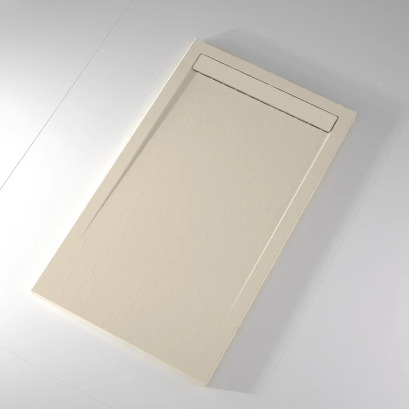 Mineralguss-Duschwanne extra flach CLEVER, Schieferoptik, BEIGE