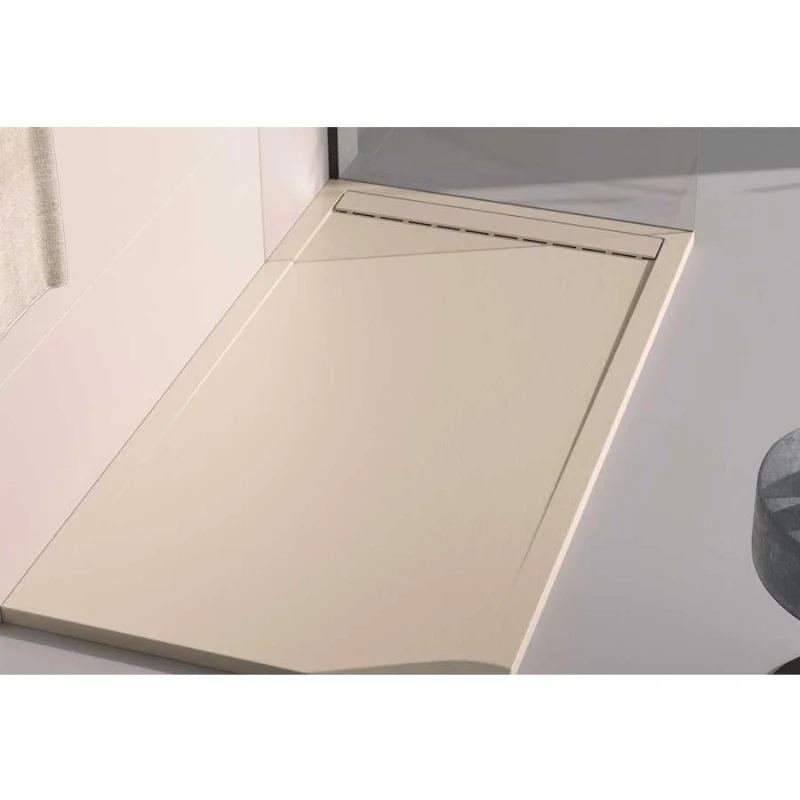 Mineralguss-Duschwanne extra flach CLEVER, Schieferoptik, BEIGE