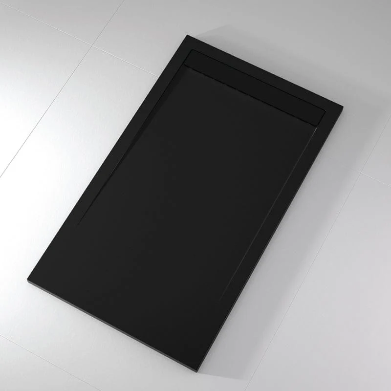 Mineralguss-Duschwanne extra flach CLEVER, Schieferoptik, SCHWARZ