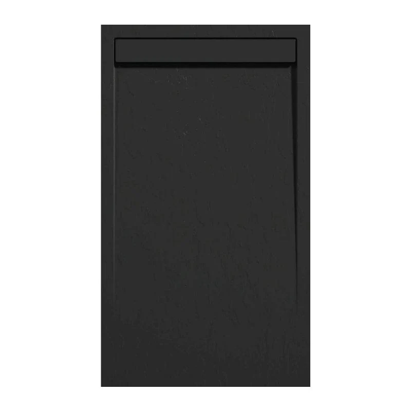 Mineralguss-Duschwanne extra flach CLEVER, Schieferoptik, SCHWARZ