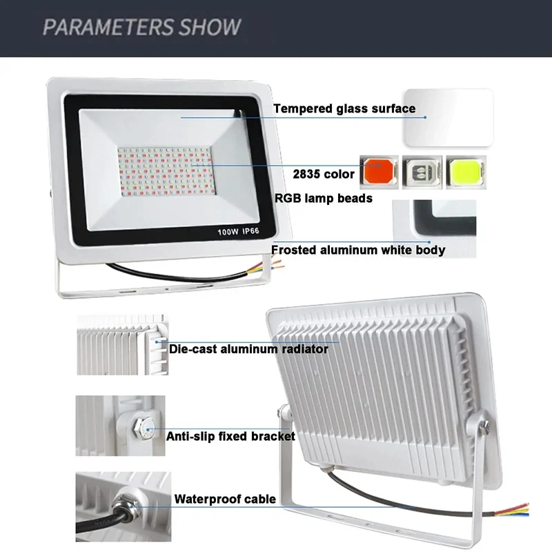 Rock Solid Color Changing Led Floodlight Outdoor 30W 50W 100W Rgb Spotlight Ip66 Waterproof Yard Lights With 120 Degree Beam Angle And Hella Bright Output For Driveways And Patios