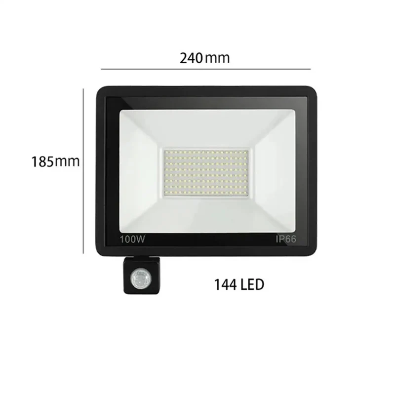 Straight Up Heavy Duty PIR Motion Sensor LED Flood Light Dang Solid Waterproof Wall Security Spotlight Plug And Play Outdoor Yard Garden Patio Lighting 30W 50W 100W 6000K Cold White