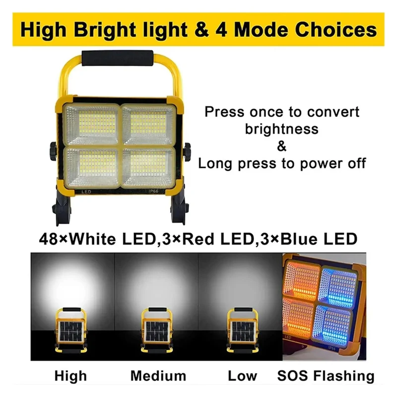 Heavy Duty Solar Flood Light 2000W Portable LED Spotlight Rechargeable Aluminum Projector Light Rock Solid Build For Yard Party Setup Court Area Warehouse Zero Hassle Installation All Weather Resistance Top Tier Brightness