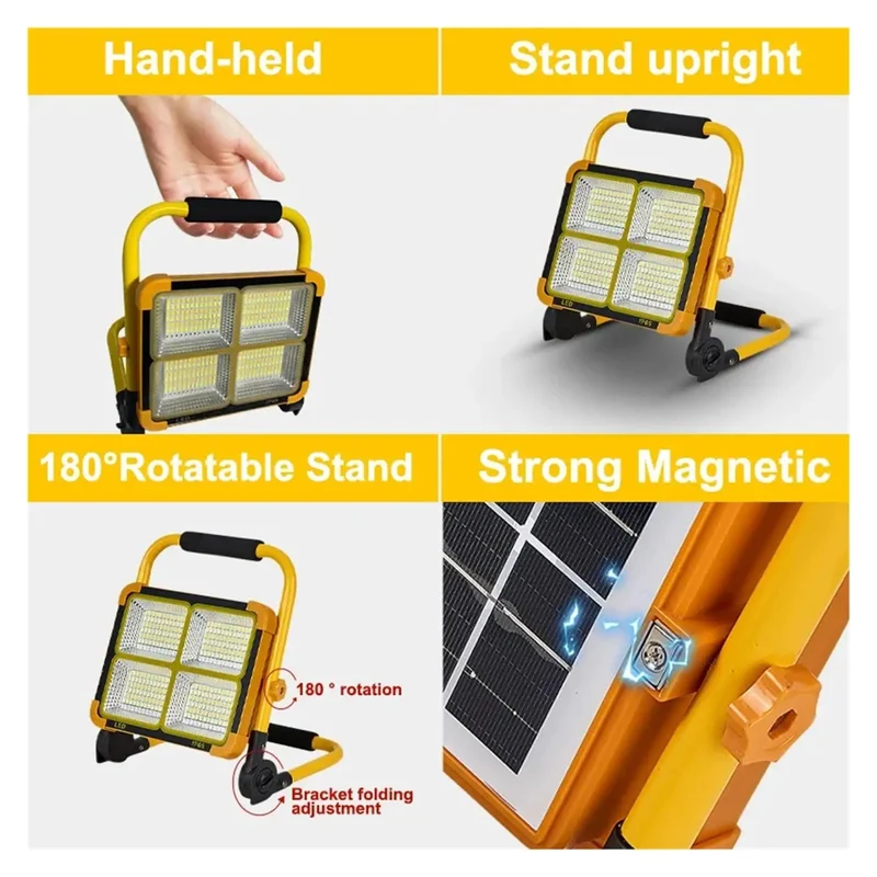 Heavy Duty Solar Flood Light 2000W Portable LED Spotlight Rechargeable Aluminum Projector Light Rock Solid Build For Yard Party Setup Court Area Warehouse Zero Hassle Installation All Weather Resistance Top Tier Brightness