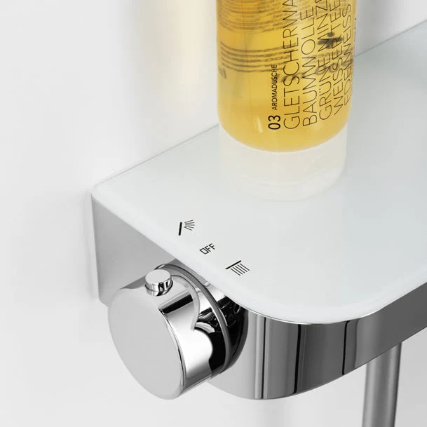 Brause-Set mit Thermostat-Mischbatterie – XXL-Regenbrause Ø 250 mm, 3-fach Handbrause, Glasablage – Schwarz matt oder Chrom