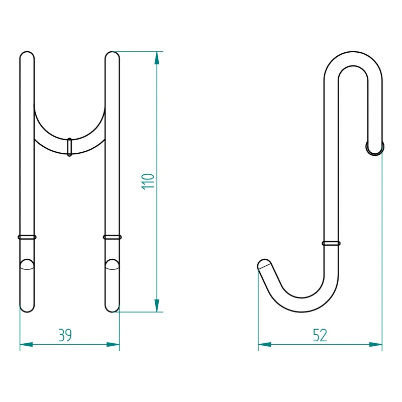 Doppelhaken für Duschabtrennung – zum Einhängen, für Glas bis 10 mm, schmal verchromt, Art.Nr. 4590