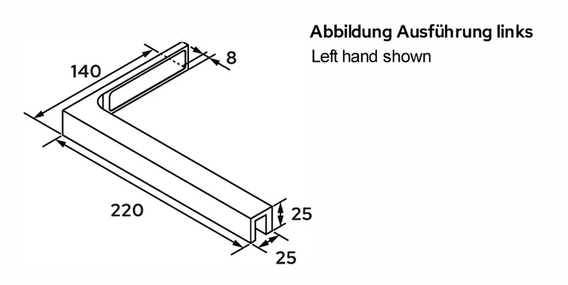 Stabilisierungswinkel 90° – 220 mm freistehend, ohne Glasbohrung, Art.Nr. SAB220