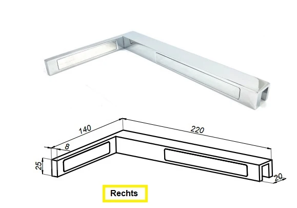 Stabilisierungswinkel 90° – 220 mm freistehend, ohne Glasbohrung, Art.Nr. SAB220