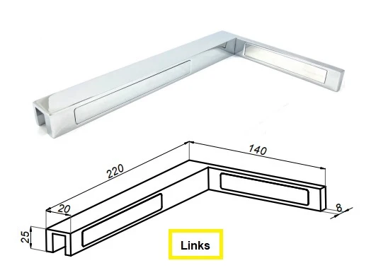 Stabilisierungswinkel 90° – 220 mm freistehend, ohne Glasbohrung, Art.Nr. SAB220