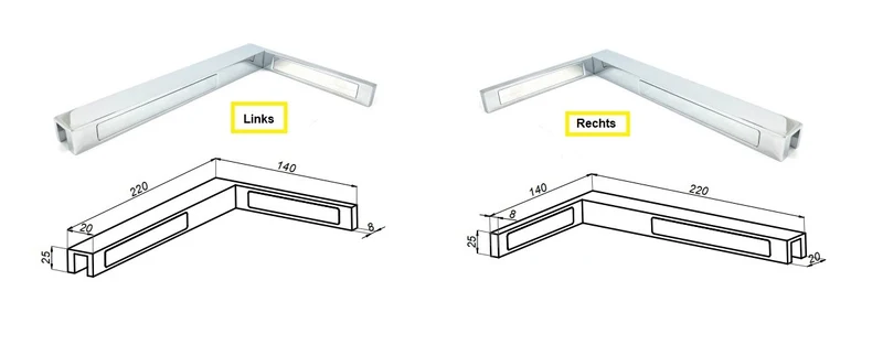 Stabilisierungswinkel 90° – 220 mm freistehend, ohne Glasbohrung, Art.Nr. SAB220