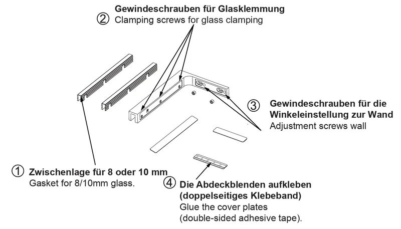 Stabilisierungswinkel 90° – 220 mm freistehend, ohne Glasbohrung, Art.Nr. SAB220
