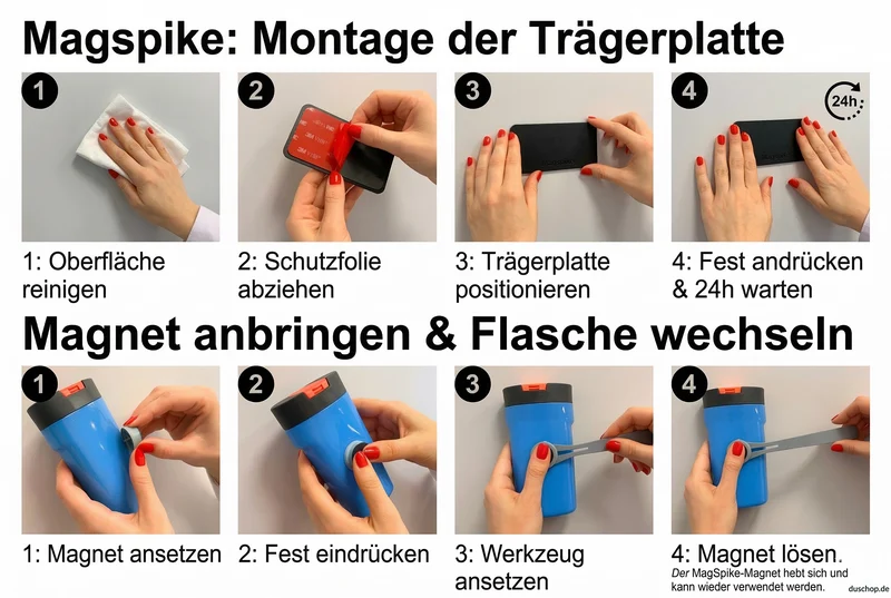 MagSpike Magnethalter für Shampooflaschen, ohne Bohren, 6 Größen in 3 Farben