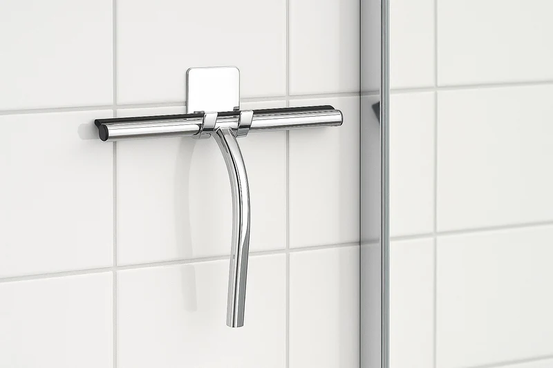 Duschabzieher Edelstahl eckig – Chrom poliert mit selbstklebendem Wandhalter, Art.Nr. DK2150
