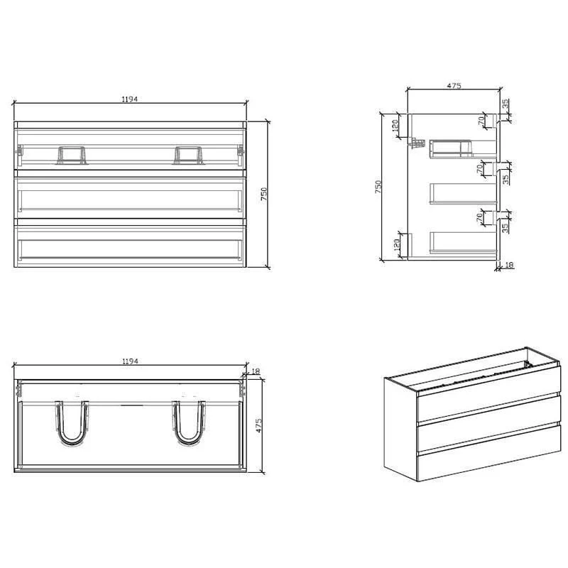 Doppelwaschtisch + Unterschrank 120 cm, montiert, VERONA, weiß