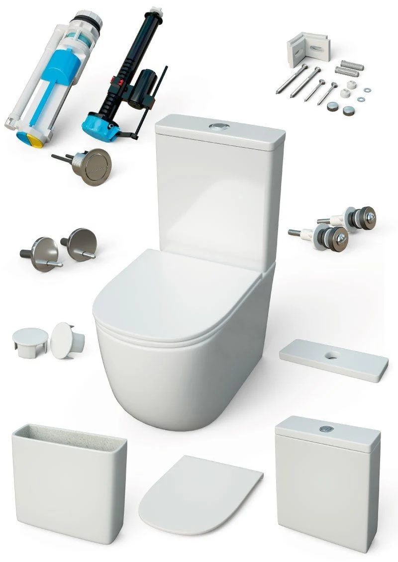 Modernes Stand-WC, Keramik, GENOVA, niedriger Spülkasten in weiß